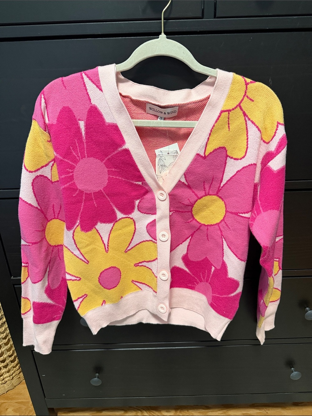 Pink Floral V-Neck Button Cardigan